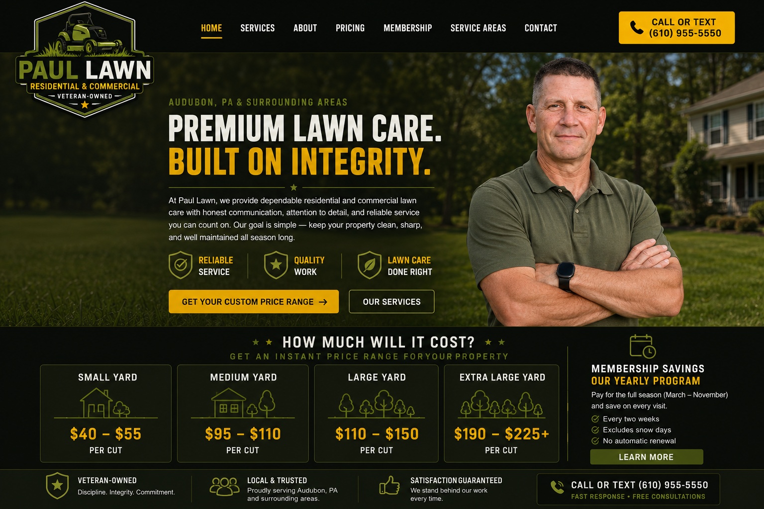 Paul Lawn premium lawn care website homepage